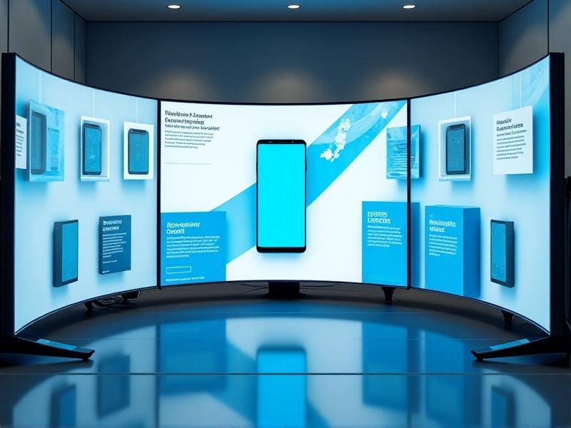A multi-screen display showing consistent branding across a mobile app, website, and physical packaging. The design features cohesive colors, typography, and imagery, with a focus on seamless user experience. The lighting is bright and neutral, emphasizing clarity and uniformity.