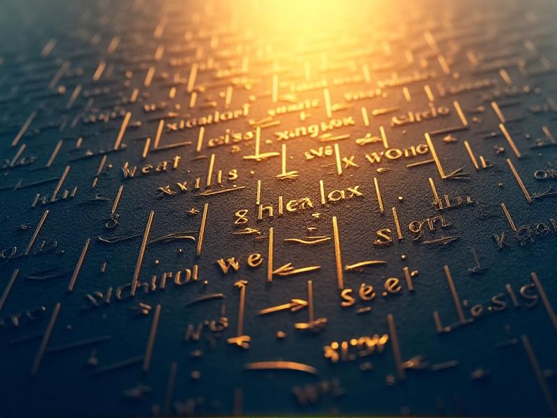 A abstract representation of a brand's core identity, featuring overlapping translucent layers of mission, vision, and values statements in elegant typography, set against a gradient background of deep navy and gold. The style is conceptual and artistic, with soft blurs and geometric shapes symbolizing cohesion and depth.