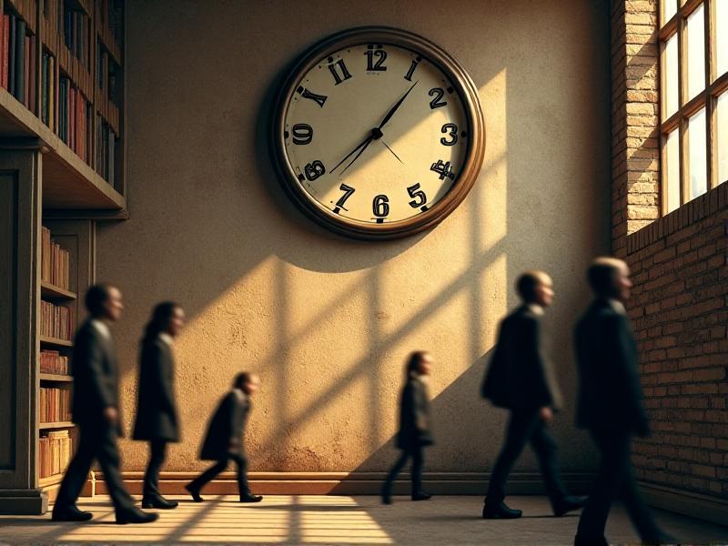 A close-up of a wall clock reading 3:45 PM next to a 'Final Hour—All Sales Final' sign, with blurred figures in the background rummaging through leftover ceramics and books, natural light fading through dusty windows.