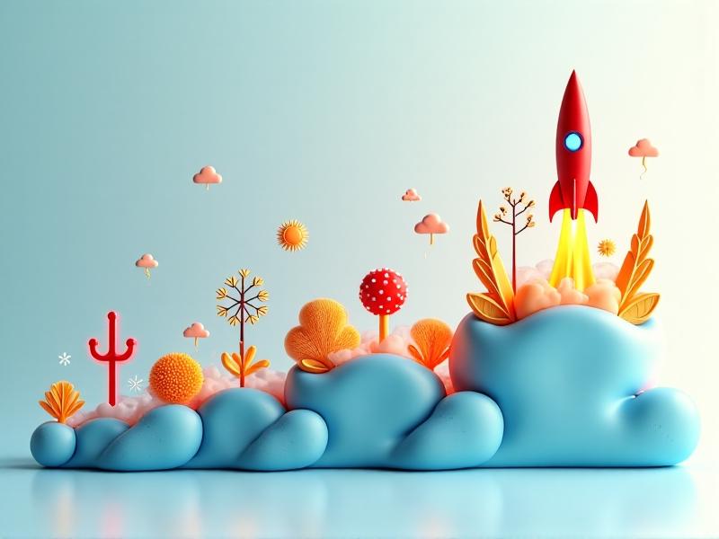 A dynamic 3D timeline showing staggered product launches across seasons, with icons like rockets for Q4 holidays and seedlings for spring, set against a backdrop of shifting weather motifs.