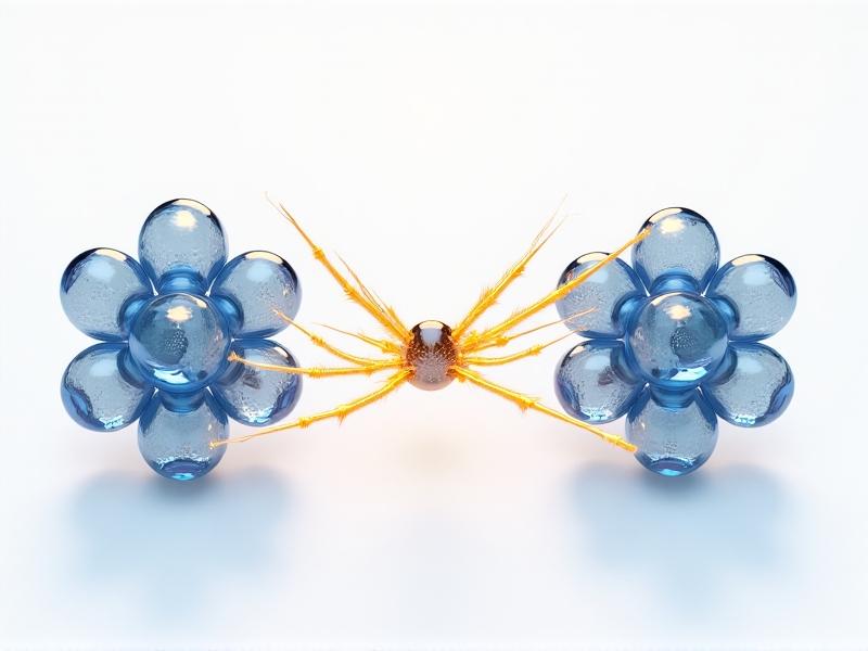 Scientific diagram illustrating iron atoms bonding with oxygen molecules, with ferrous sulfate crystals acting as catalysts, digital art style with vibrant electron transfer animations in blue and gold tones, educational infographic layout on a white background.