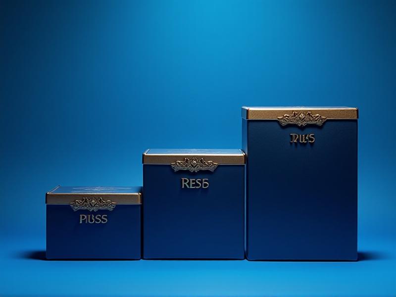 Three tiered product boxes labeled ‘Basic,’ ‘Plus,’ and ‘Premium’ with prices $10, $25, and $30. The ‘Plus’ tier is highlighted in gold, acting as a decoy to make ‘Premium’ appear more valuable. The background features a gradient of blue tones, conveying trust and clarity in decision-making.