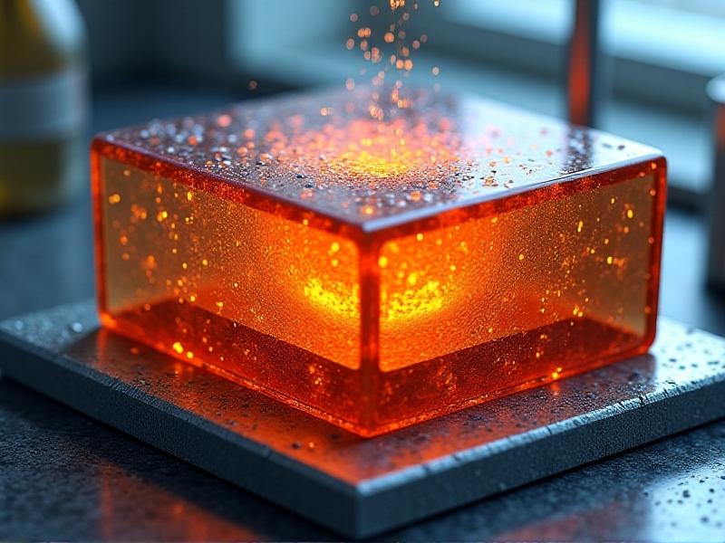 A laboratory-style diagram showing microscopic metal particles reacting with vinegar and oxygen molecules. Illustrated in cross-section, the image uses vibrant oranges and reds to depict rust formation, with arrows indicating chemical interactions. The style is educational yet visually striking, blending scientific precision with artistic flair.